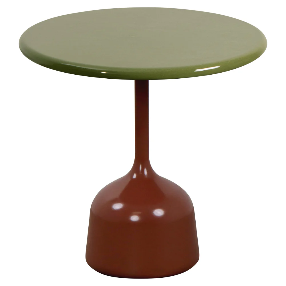 Glaze Small Coffee Table - Green Lava Stone Top, Desert Red Aluminum Base