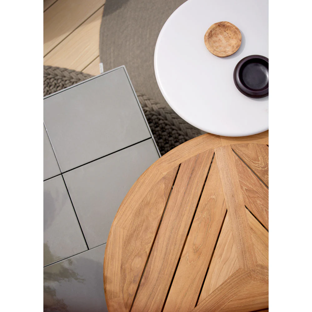 Glaze Small Coffee Table - Green Lava Stone Top, Sand Aluminum Base - Image 10