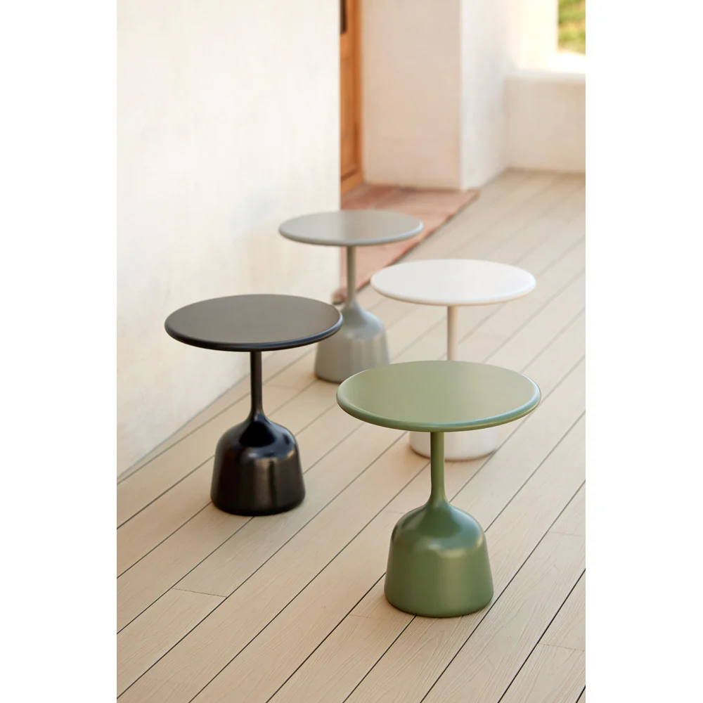 Glaze Small Coffee Table - Sand Lava Stone Top, Taupe Aluminum Base - Image 2
