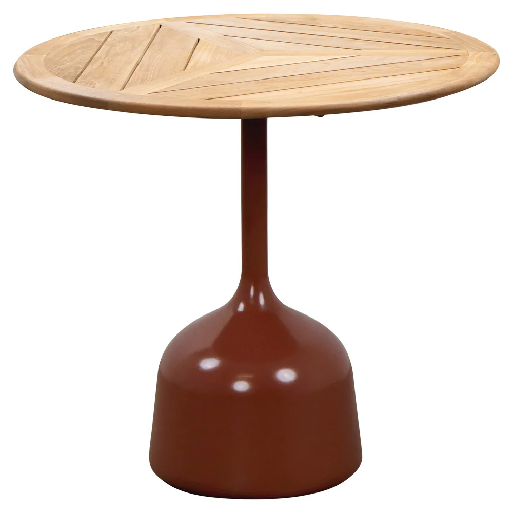 Glaze Small Coffee Table - Teak Geometric Top, Desert Red Aluminum Base