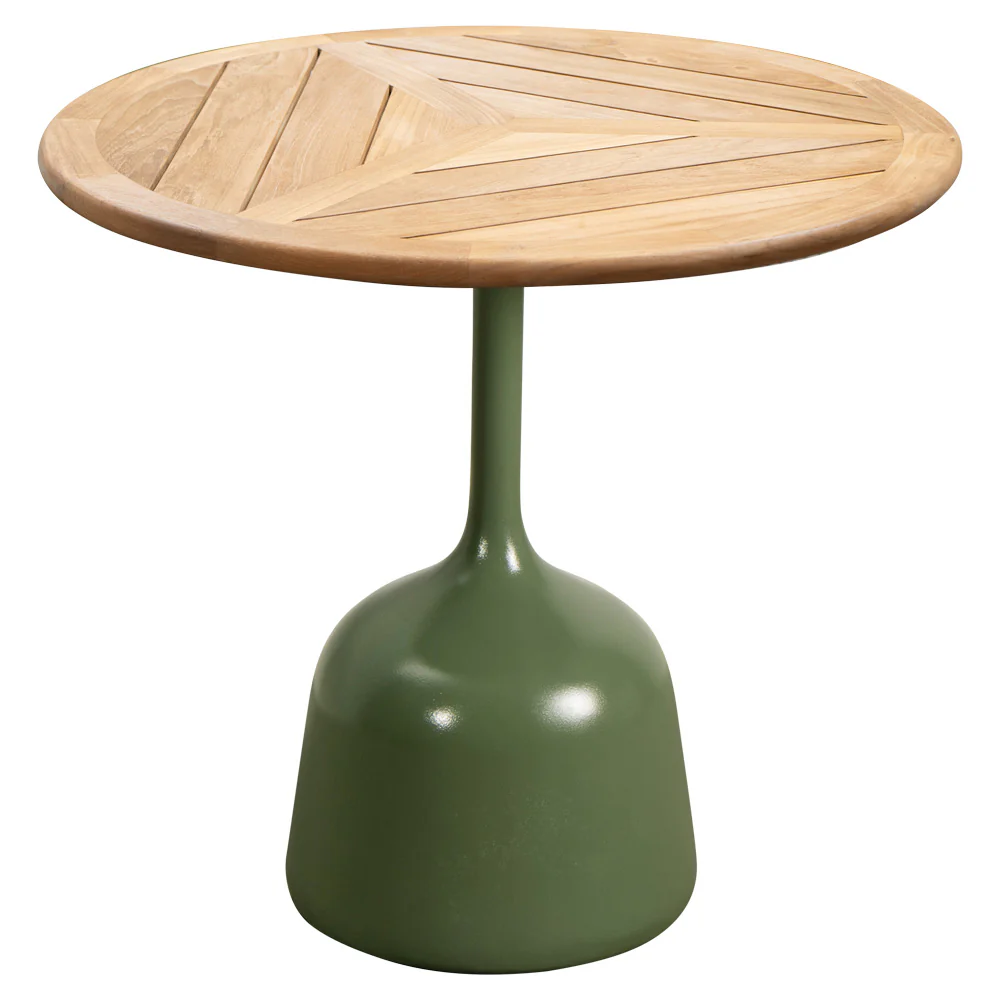 Glaze Small Coffee Table - Teak Geometric Top, Olive Green Aluminum Base