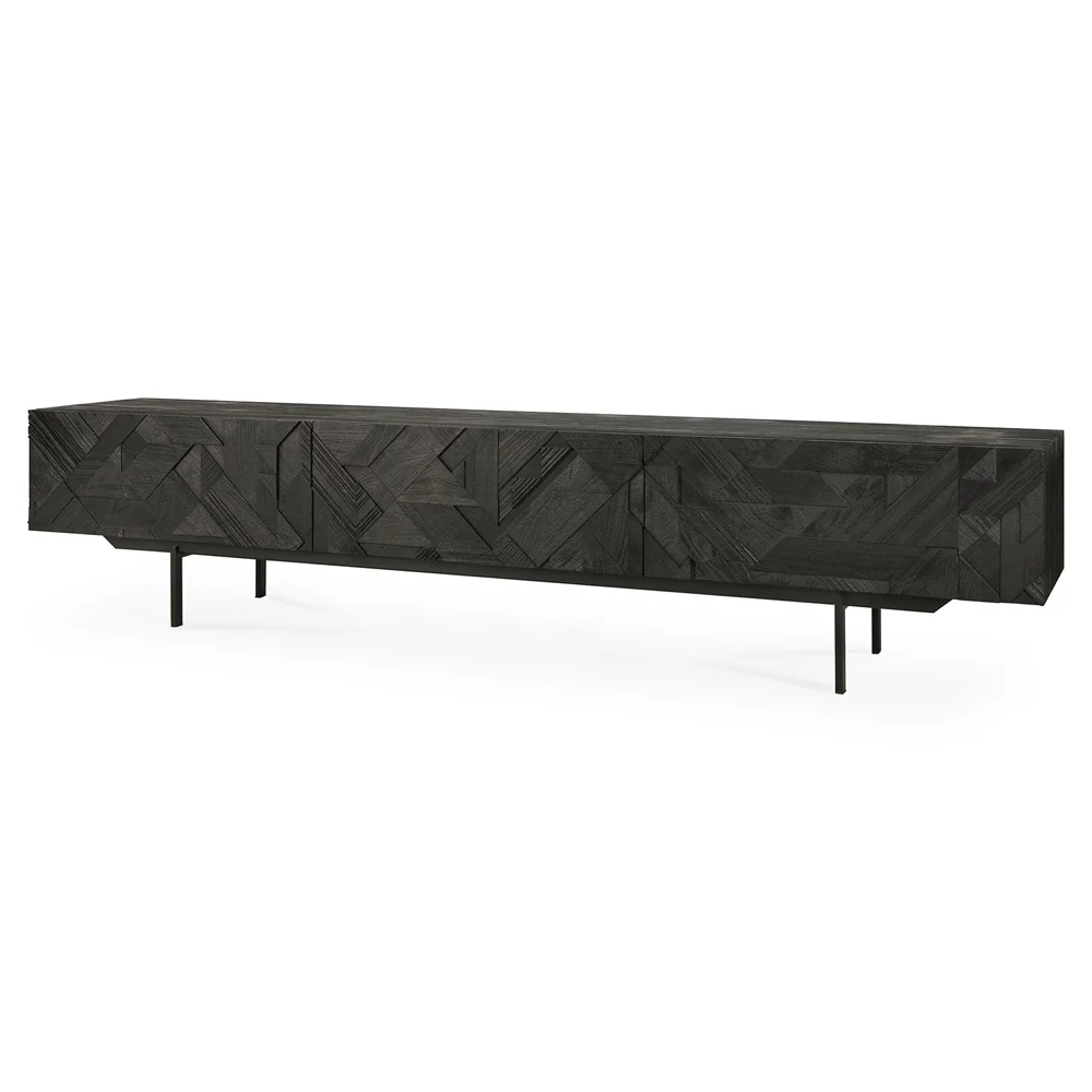 Graphic TV Cupboard - Black Teak, 2 Drawers - Image 2