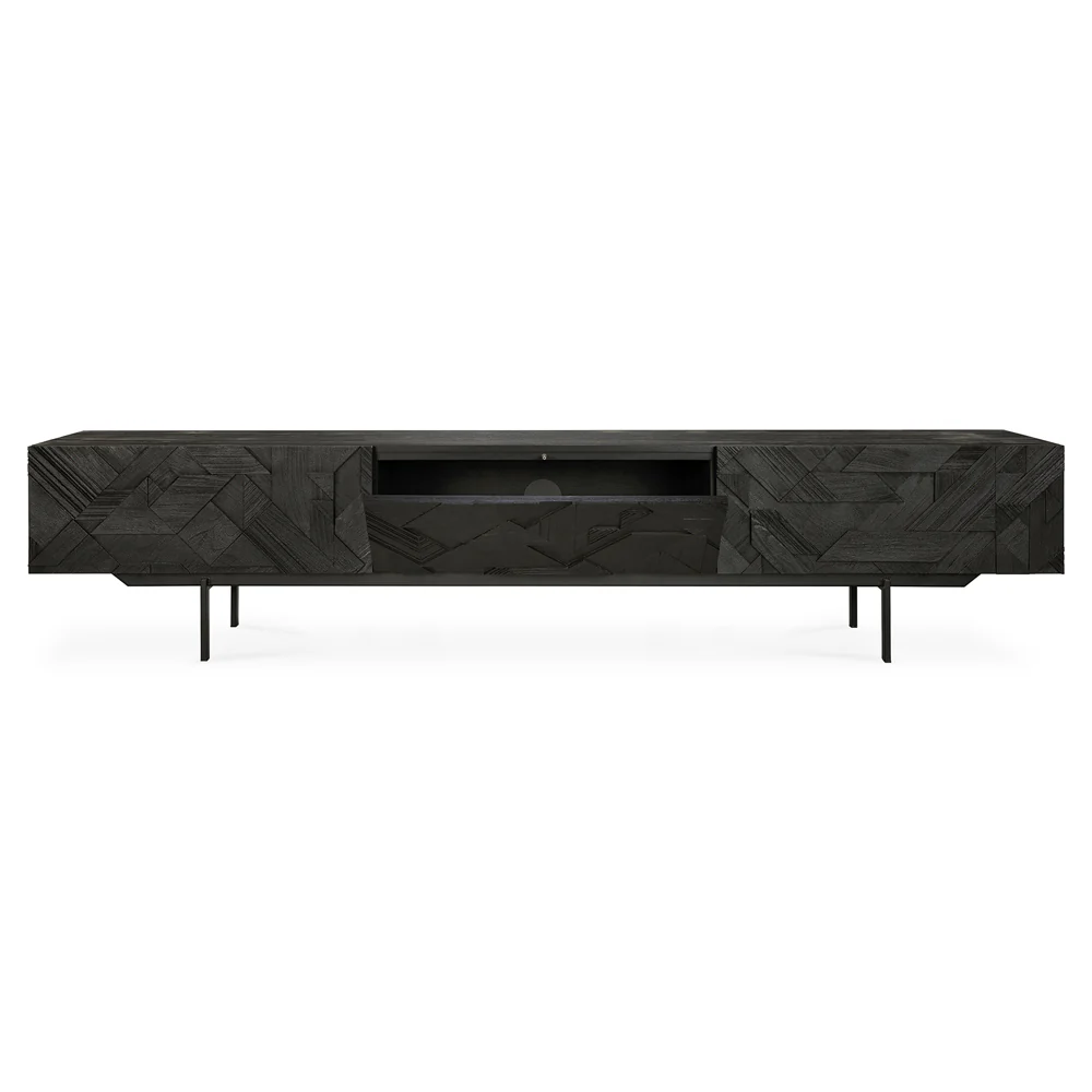 Graphic TV Cupboard - Black Teak, 2 Drawers - Image 4