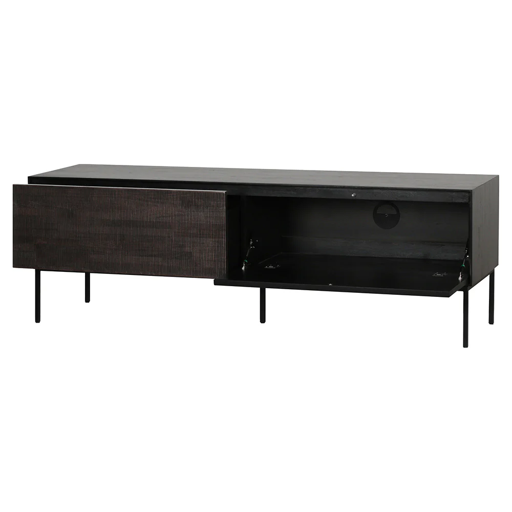 Grooves TV Cupboard - 1 Door, 1 Drawer, Teak - Image 3