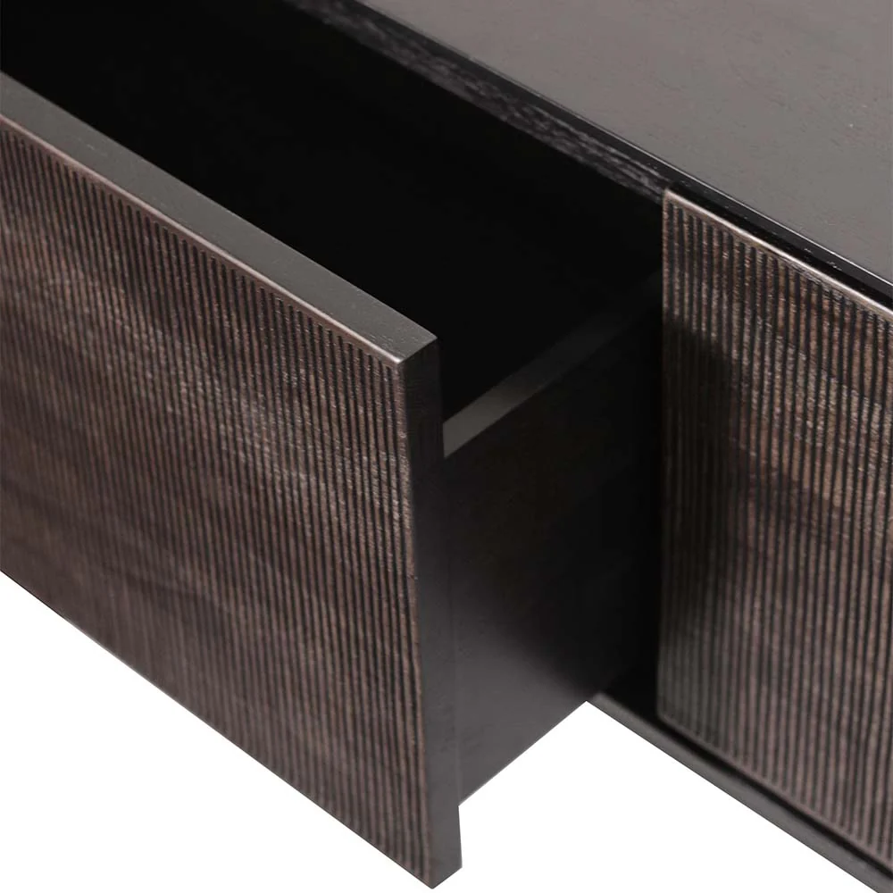Grooves TV Cupboard - 1 Door, 1 Drawer, Teak - Image 4