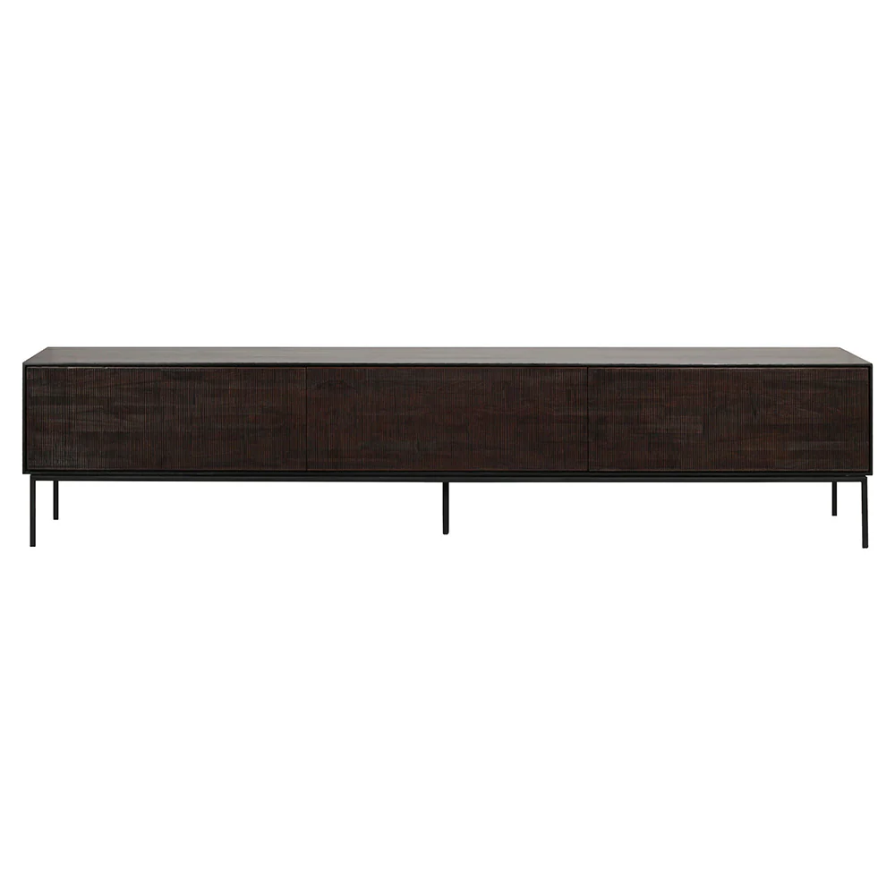 Grooves TV Cupboard - 1 Door, 2 Drawers, Teak - Image 2