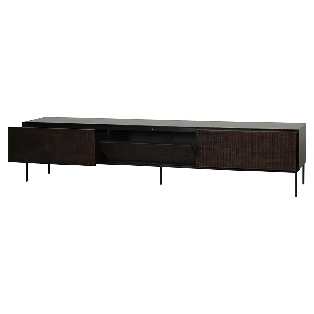 Grooves TV Cupboard - 1 Door, 2 Drawers, Teak - Image 3