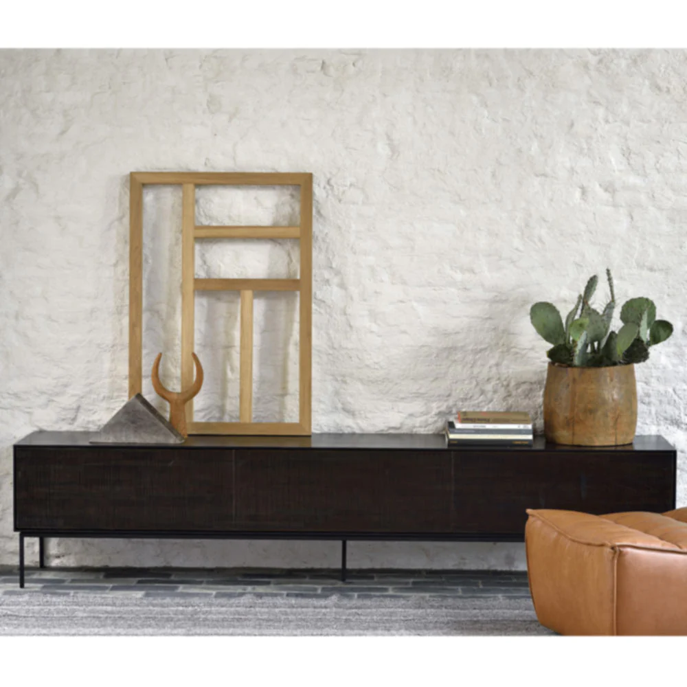 Grooves TV Cupboard - 1 Door, 2 Drawers, Teak - Image 4