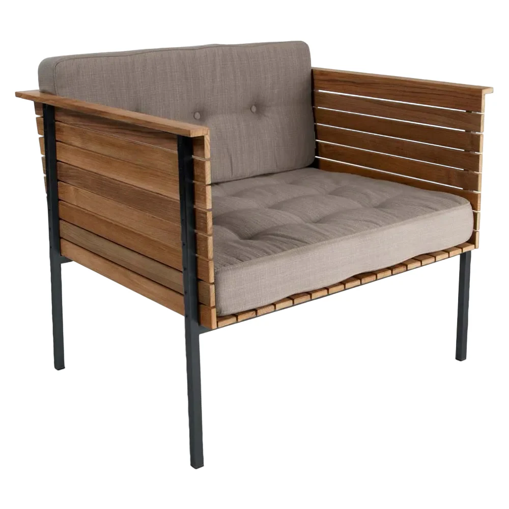 Haringe Outdoor Lounge Chair - Nature Gray Cushions, Black Frame