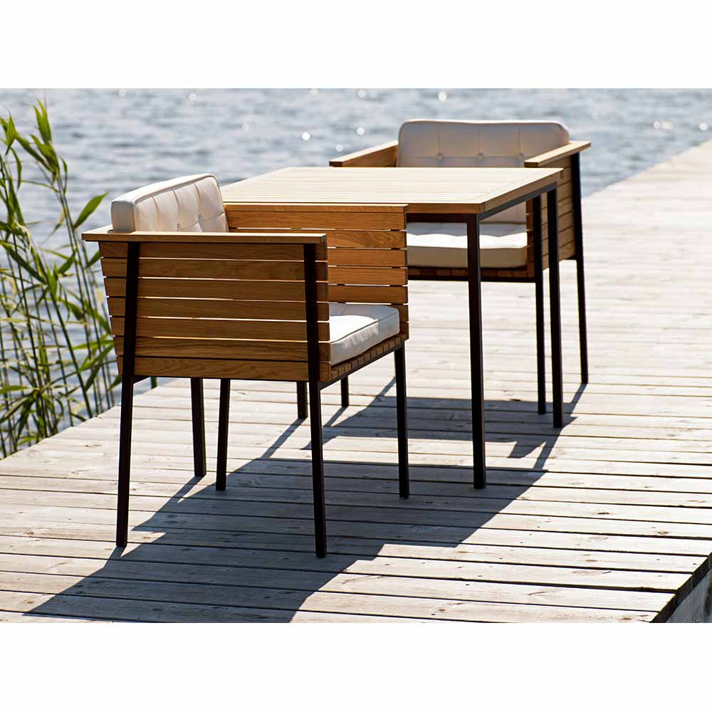 Haringe Outdoor Square Table - Teak, Black Stainless Steel Frame - Image 3