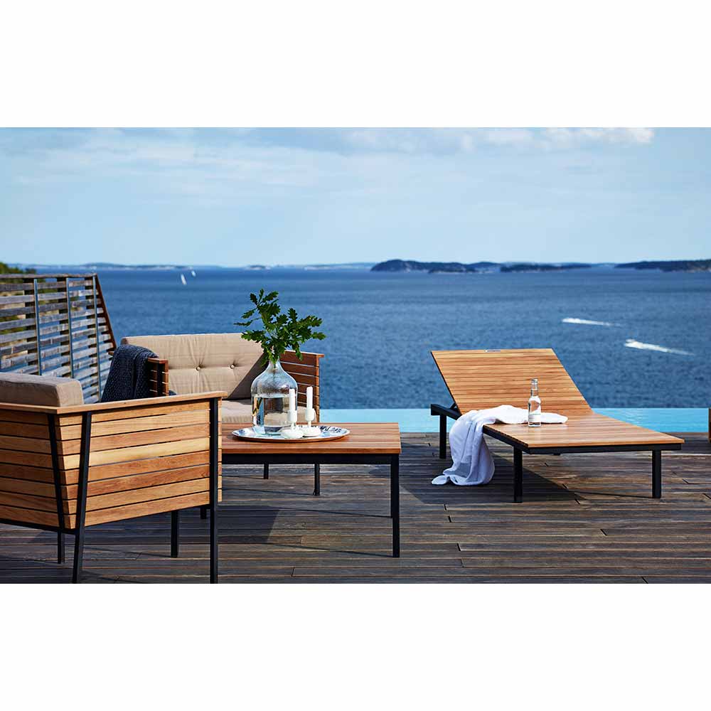 Haringe Outdoor Sun Lounger - Teak, Black Frame - Image 3