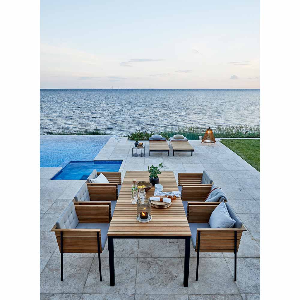 Haringe Outdoor Sun Lounger - Teak, Black Frame - Image 4
