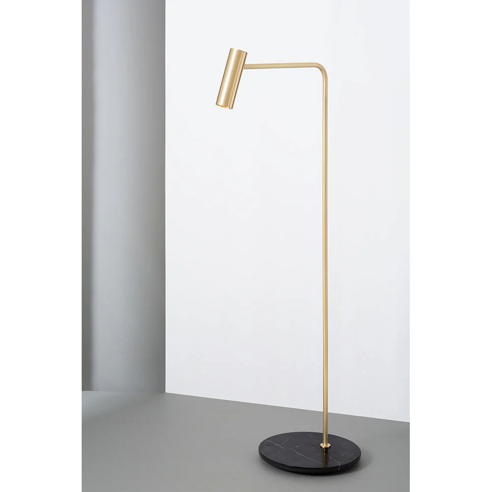 Heron Floor Lamp - Satin Brass, Black Marble Base - Image 2