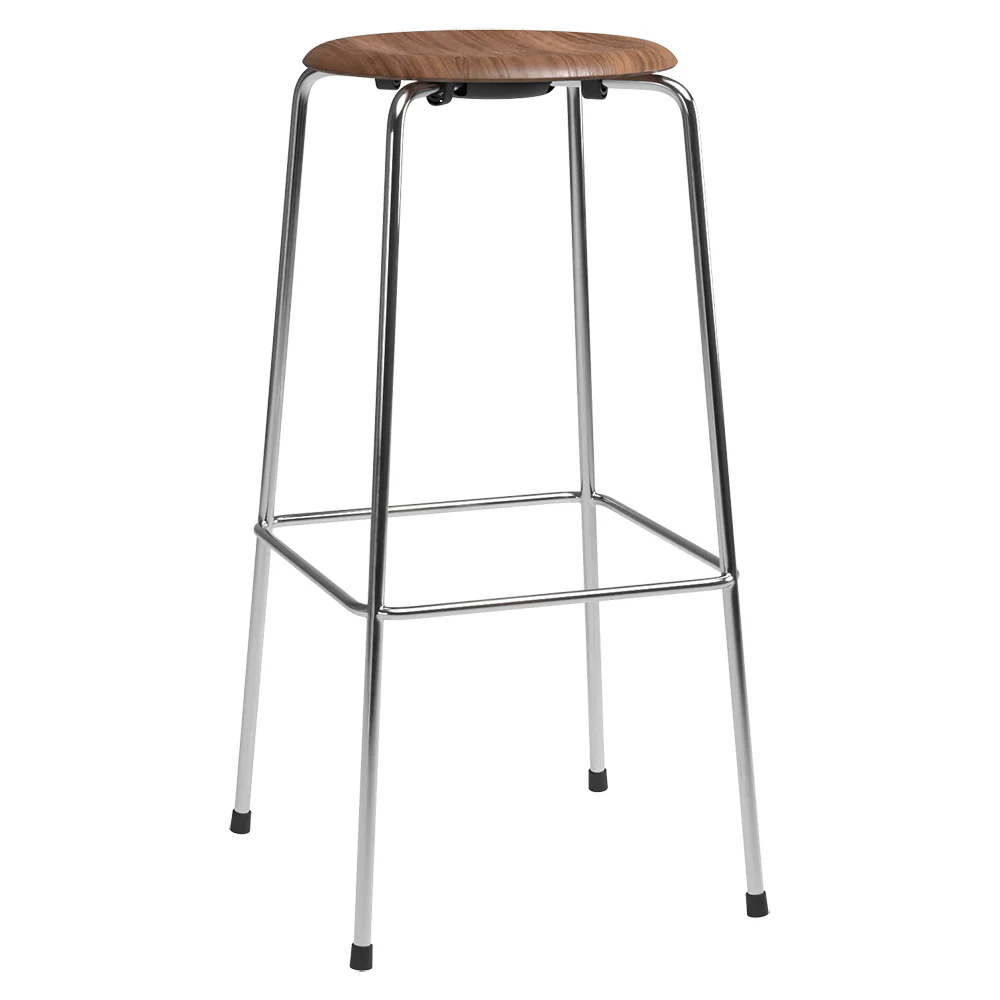 High Dot Stool 4 Legs - Walnut, Chrome Base