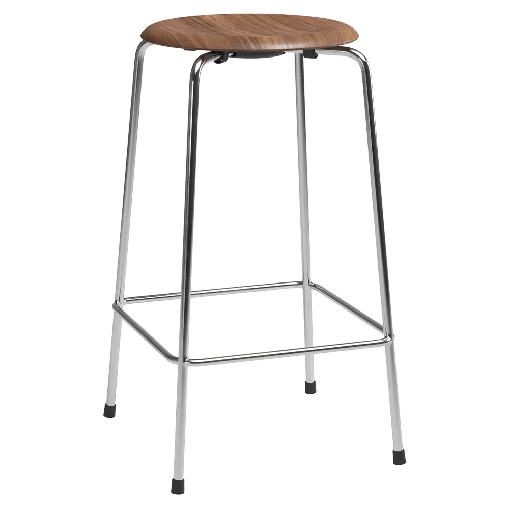 High Dot Stool 4 Legs - Walnut, Chrome Base - Image 2
