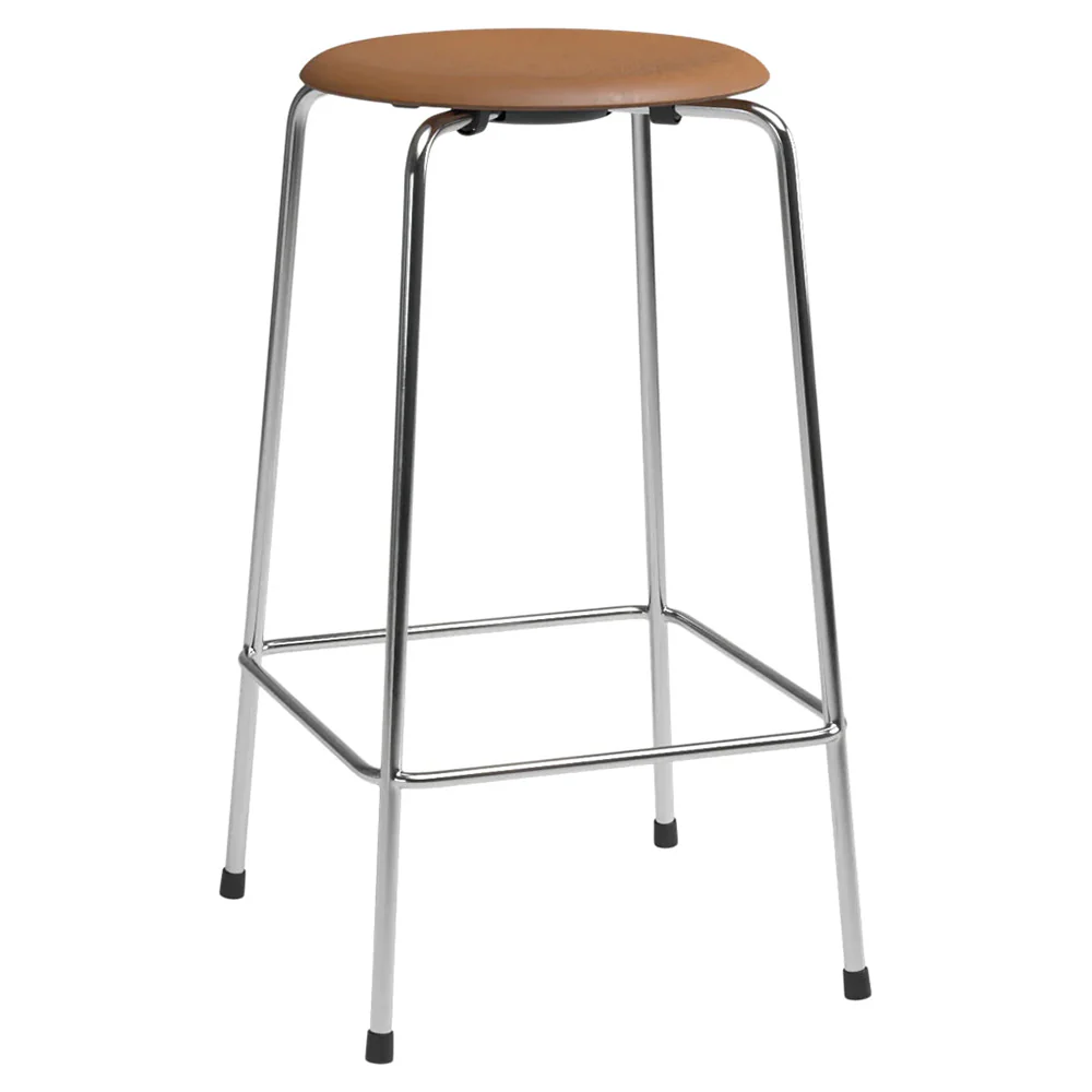 High Dot Stool 4 Legs - Walnut Leather, Chrome Base - Image 2