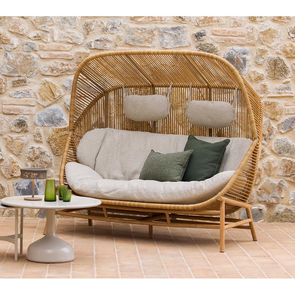 Hive Outdoor 2 Seater Sofa - Desert Sand Cushions, Teak Base - Image 5