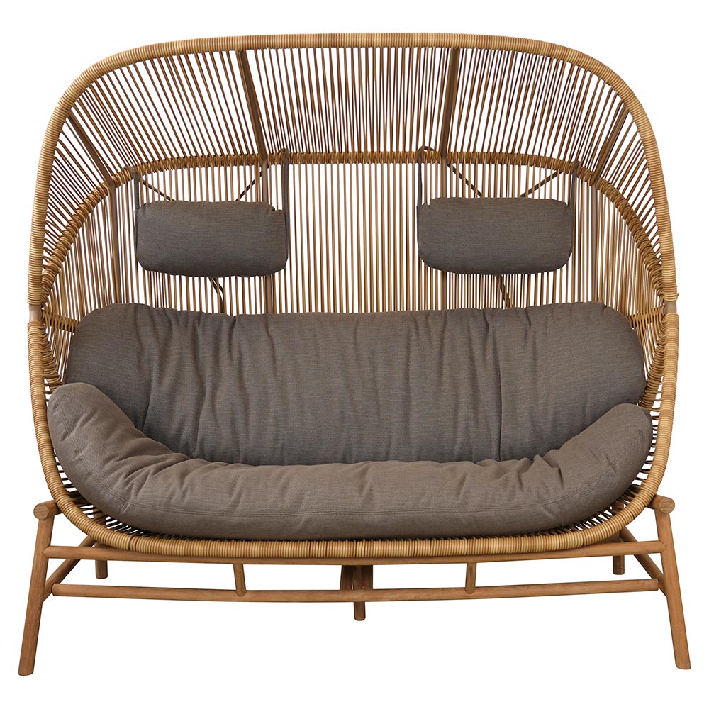 Hive Outdoor 2 Seater Sofa - Taupe Cushions, Teak Base - Image 2
