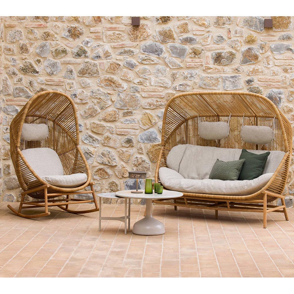 Hive Outdoor 2 Seater Sofa - Taupe Cushions, Teak Base - Image 6