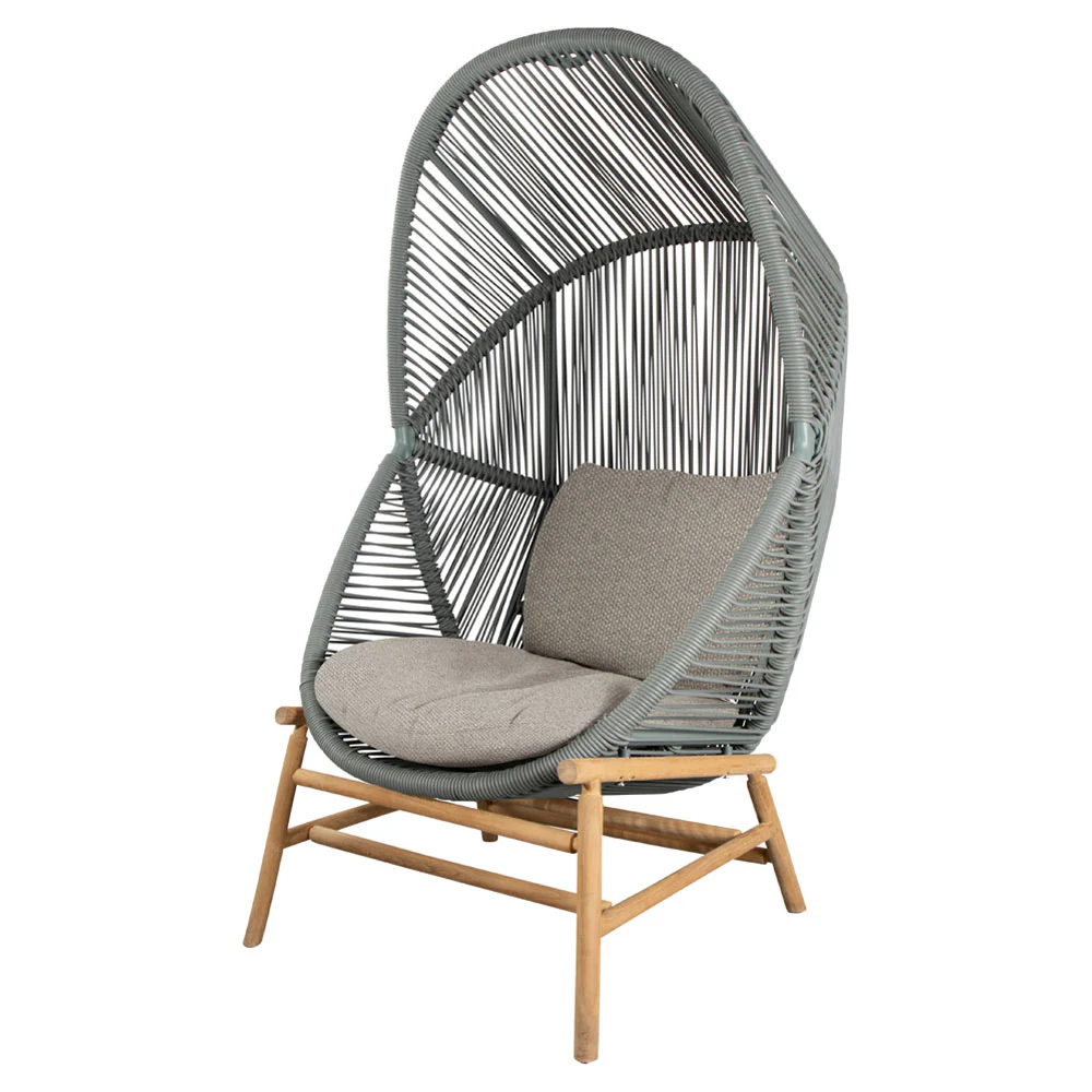Hive Outdoor Chair - Desert Sand Cushions, Dusty Green Weave Chair, Teak Base