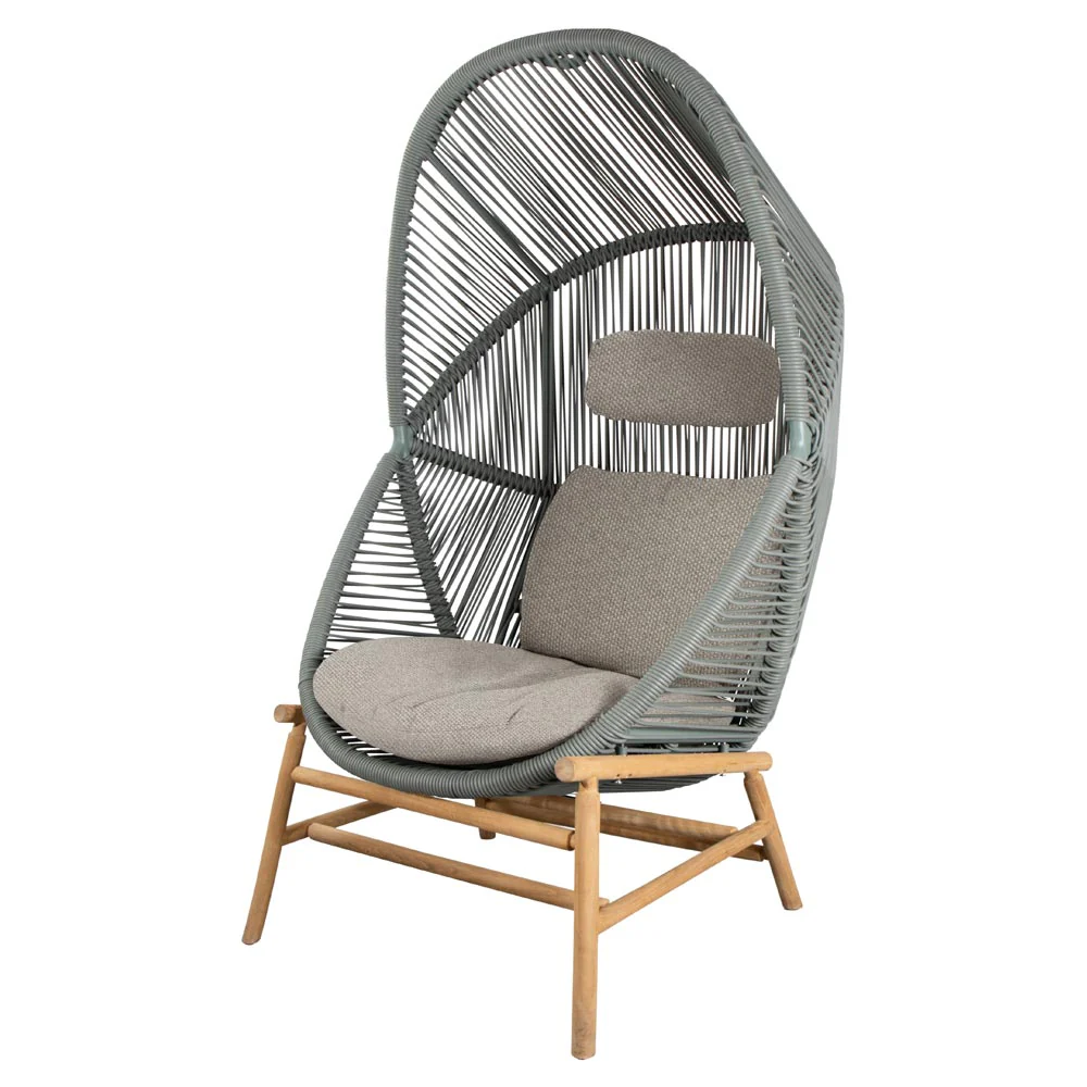 Hive Outdoor Chair - Desert Sand Cushions, Dusty Green Weave Chair, Teak Base - Image 2
