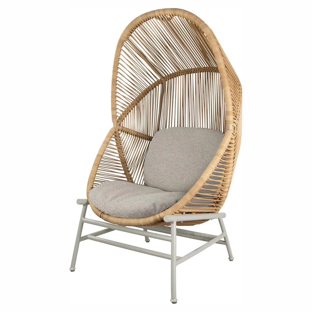 Hive Outdoor Chair - Light Brown Cushions, Natural Weave Chair, Sand Aluminum Base