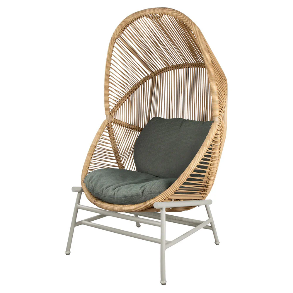 Hive Outdoor Chair - Light Green Cushions, Natural Weave Chair, Sand Aluminum Base