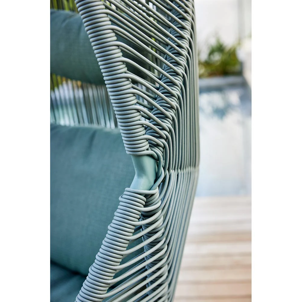 Hive Outdoor Chair - Light Green Cushions, Natural Weave Chair, Taupe Rope Suspension - Image 3