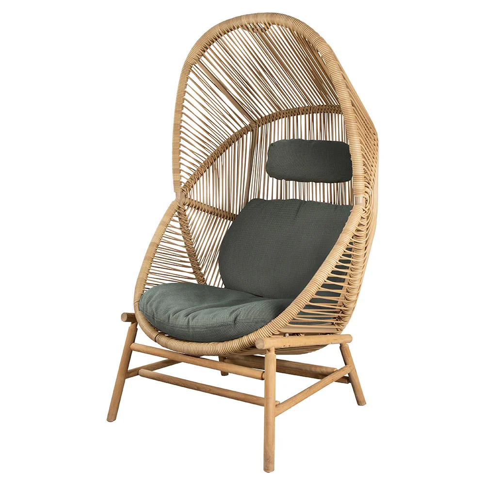 Hive Outdoor Chair - Light Green Cushions, Natural Weave Chair, Teak Base - Image 2