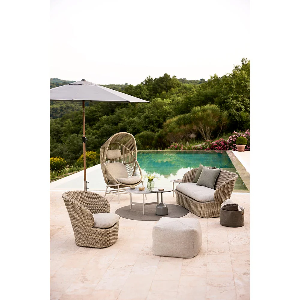 Hive Outdoor Chair - Light Green Cushions, Natural Weave Chair, Teak Base - Image 9