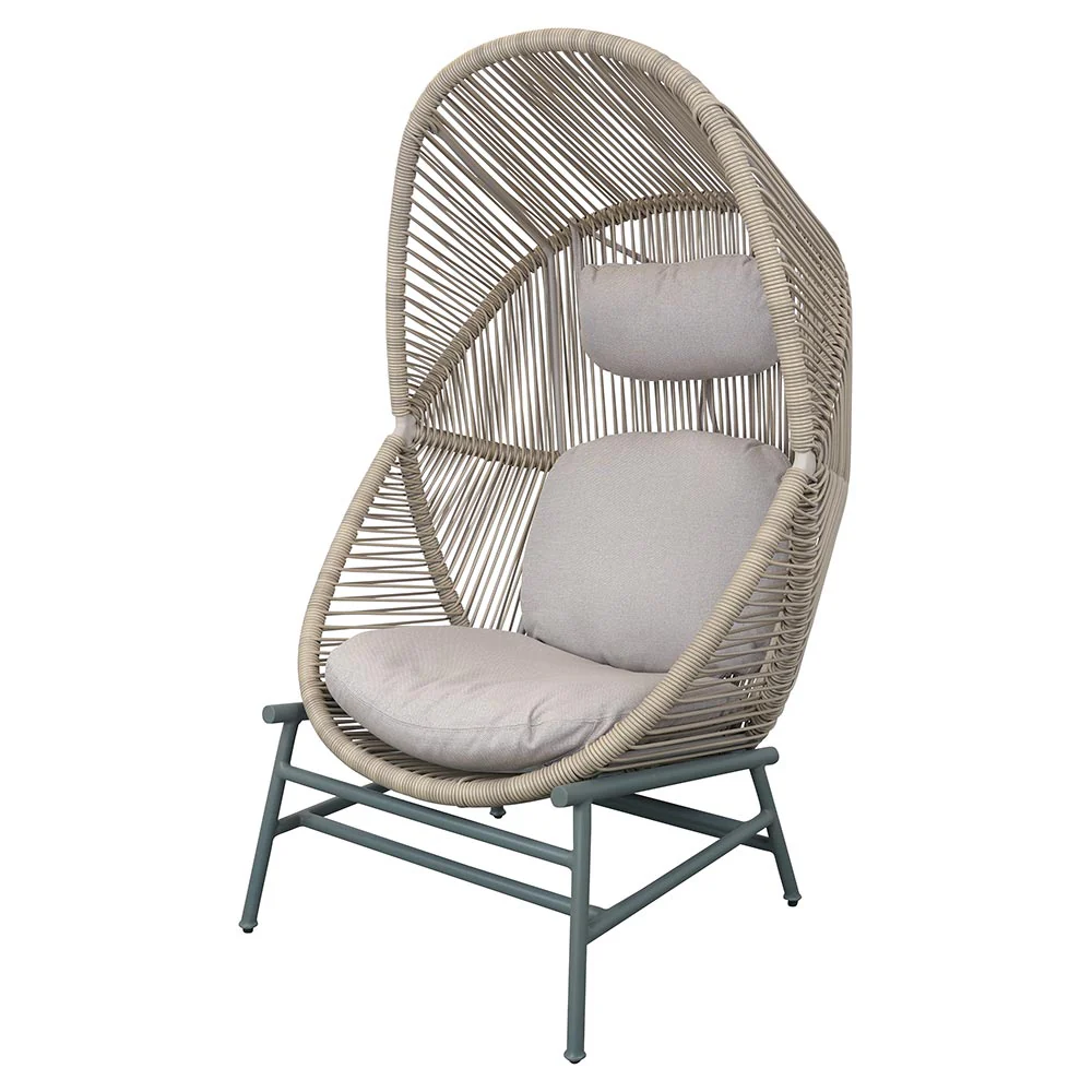 Hive Outdoor Chair - Sand Cushions, Sand Weave Chair, Dusty Green Aluminum Base - Image 2
