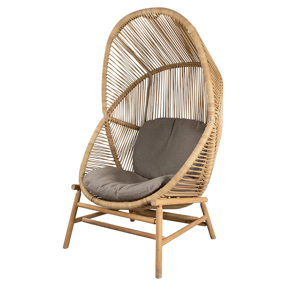 Hive Outdoor Chair - Taupe Cushions, Natural Weave Chair, Teak Base