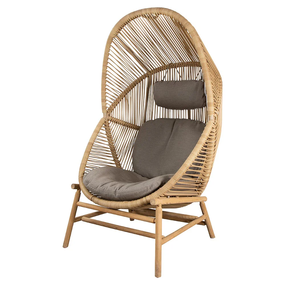 Hive Outdoor Chair - Taupe Cushions, Natural Weave Chair, Teak Base - Image 2