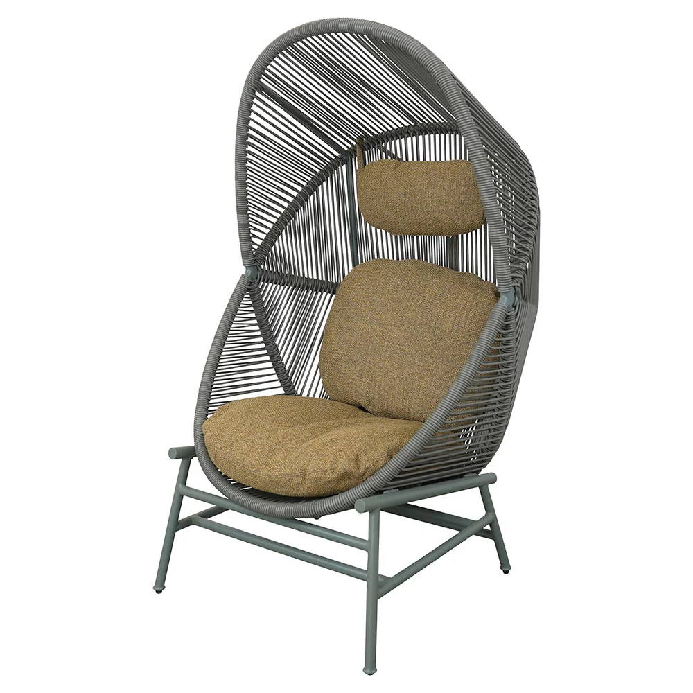 Hive Outdoor Chair - Turmeric Yellow Cushions, Dusty Green Weave Chair, Dusty Green Aluminum Base - Image 2