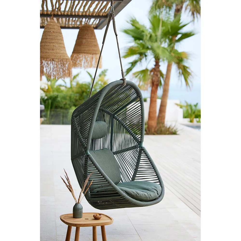 Hive Outdoor Chair - Turmeric Yellow Cushions, Dusty Green Weave Chair, Sand Aluminum Base - Image 5