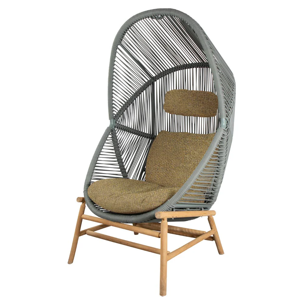 Hive Outdoor Chair - Turmeric Yellow Cushions, Dusty Green Weave Chair, Teak Base - Image 2