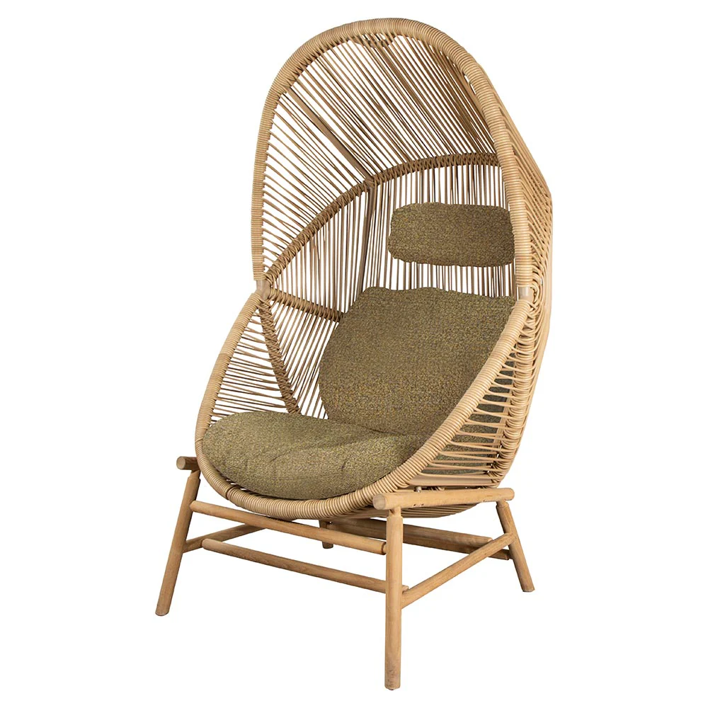 Hive Outdoor Chair - Turmeric Yellow Cushions, Natural Weave Chair, Teak Base - Image 2