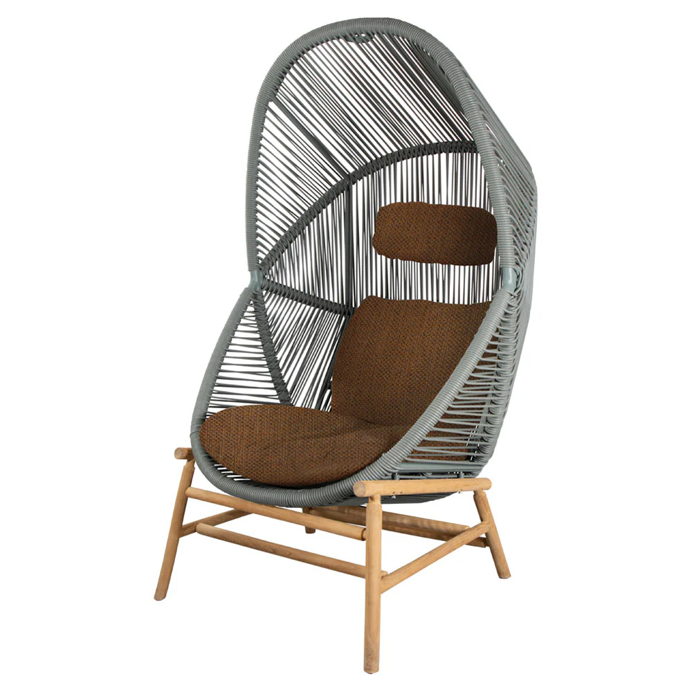 Hive Outdoor Chair - Umber Brown Cushions, Dusty Green Weave Chair, Teak Base - Image 2