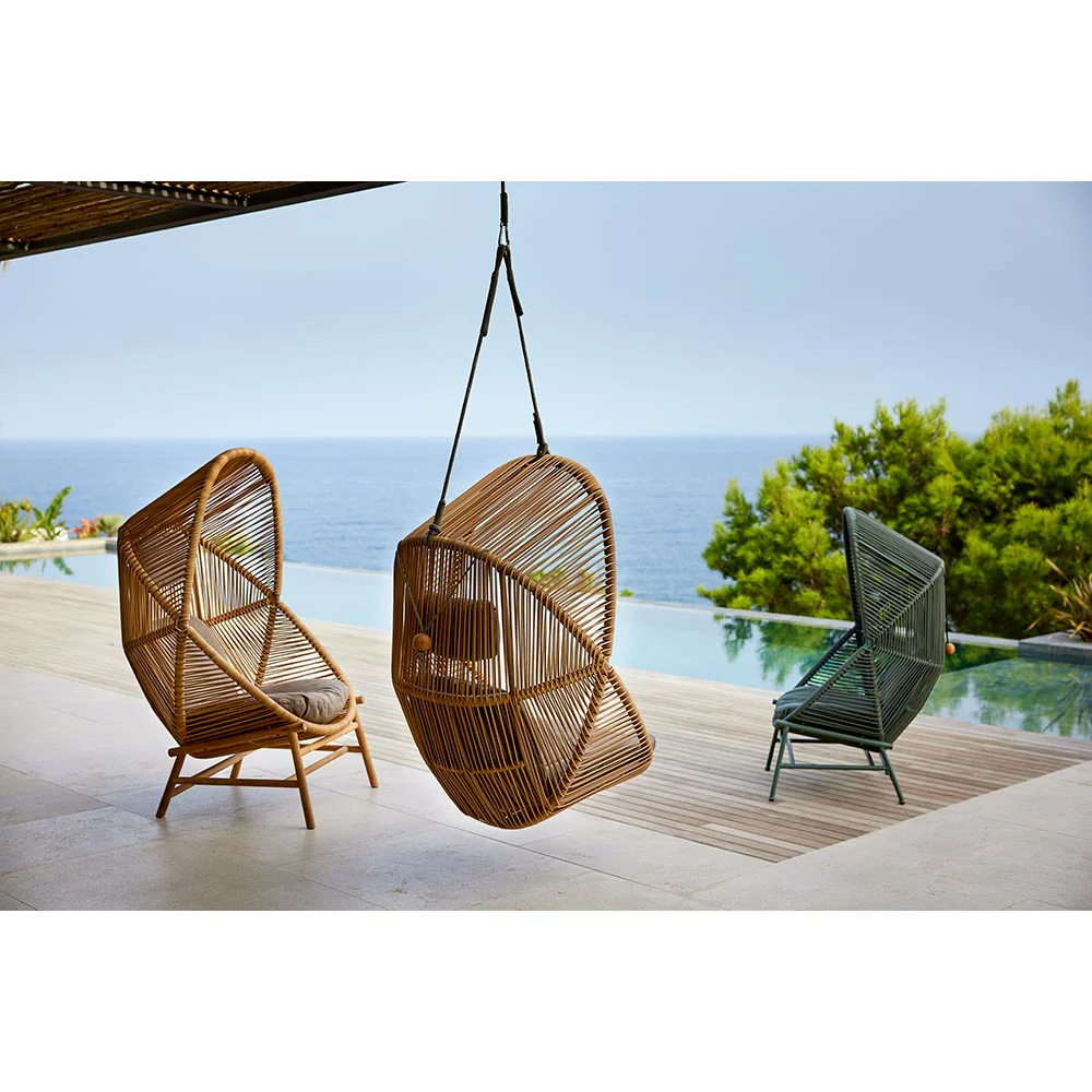 Hive Outdoor Chair - Umber Brown Cushions, Dusty Green Weave Chair, Teak Base - Image 6