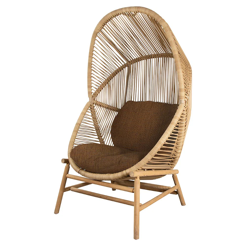 Hive Outdoor Chair - Umber Brown Cushions, Natural Weave Chair, Teak Base