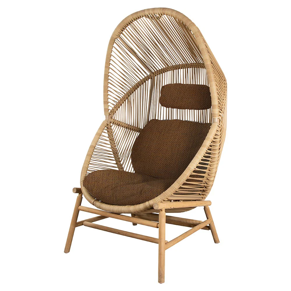 Hive Outdoor Chair - Umber Brown Cushions, Natural Weave Chair, Teak Base - Image 2