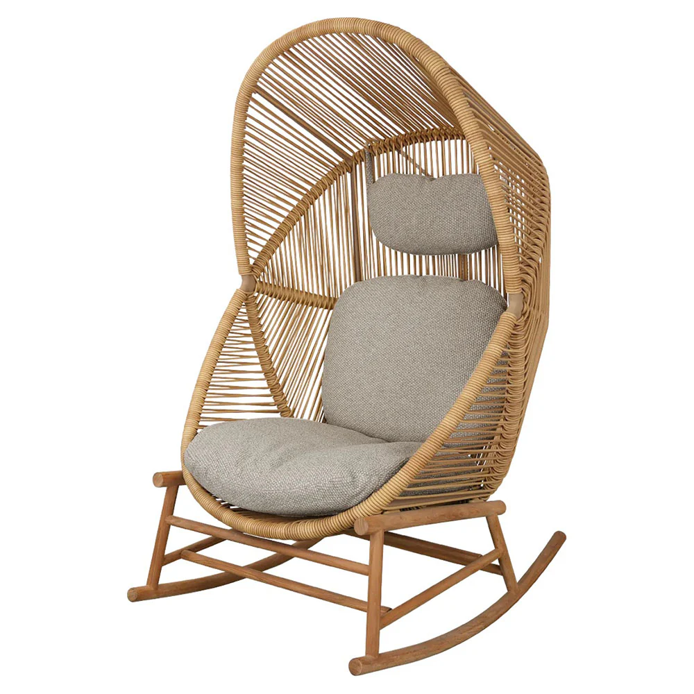 Hive Outdoor Rocking Chair - Light Brown Cushions, Natural Frame - Image 2