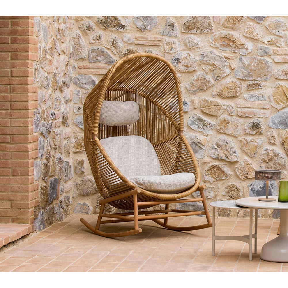 Hive Outdoor Rocking Chair - Light Brown Cushions, Natural Frame - Image 6