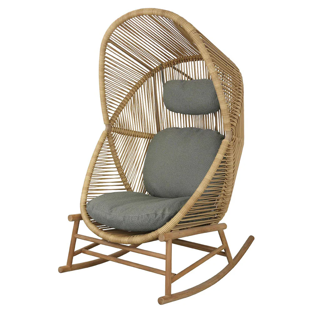 Hive Outdoor Rocking Chair - Light Green Cushions, Natural Frame - Image 2