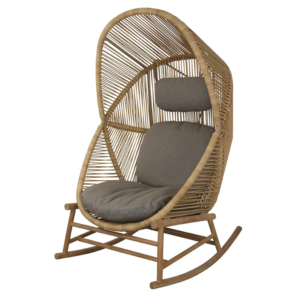 Hive Outdoor Rocking Chair - Taupe Cushions, Natural Frame - Image 2