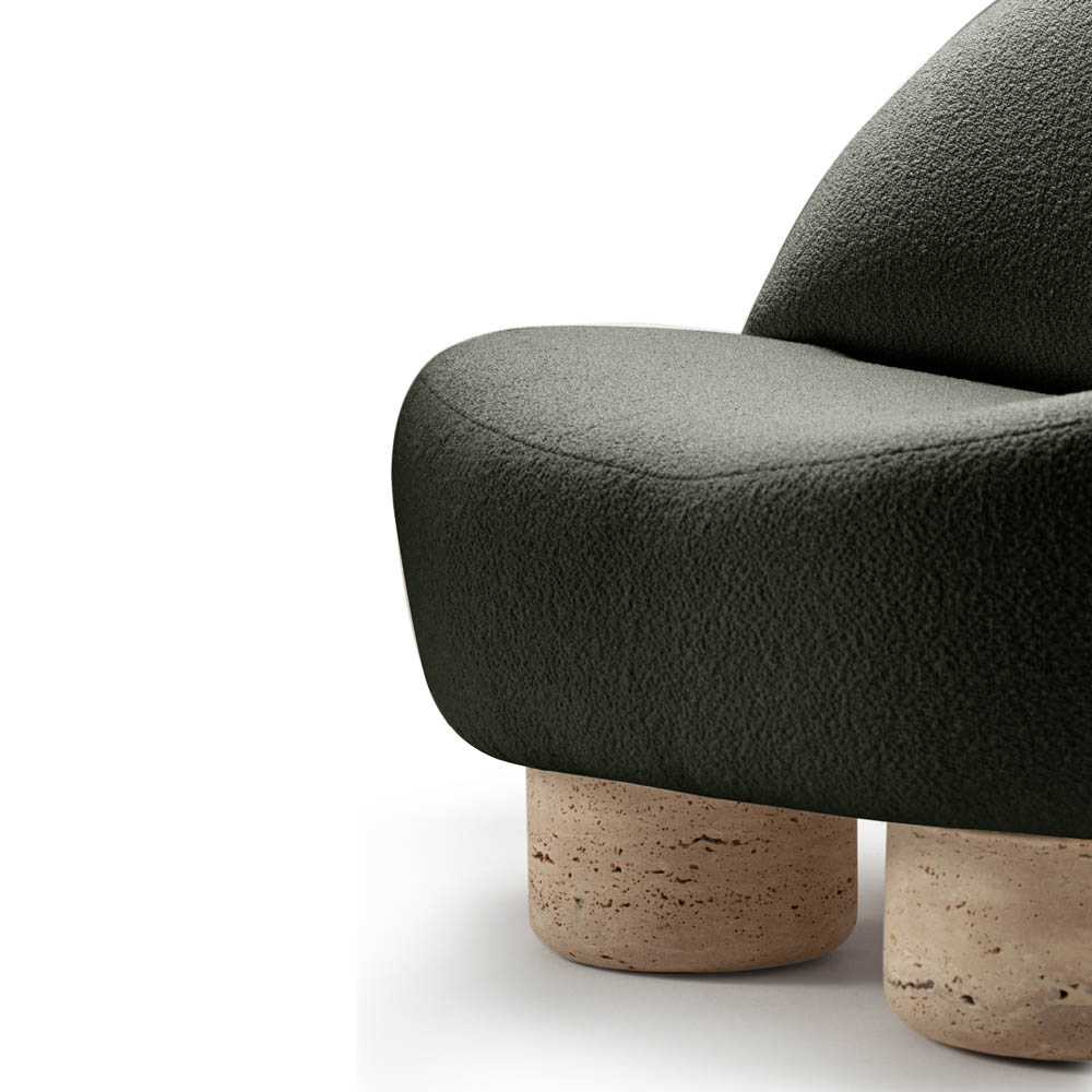 Hygge Armchair - Forest Boucle, Travertine Marble Feet - Image 3