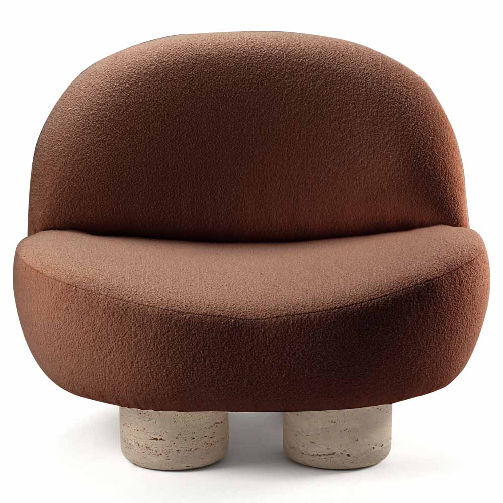 Hygge Armchair - Gold Boucle, Travertine Marble Feet - Image 2