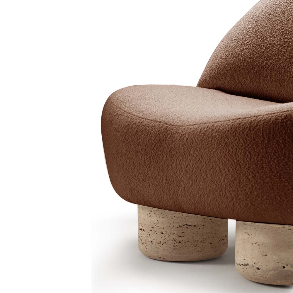 Hygge Armchair - Gold Boucle, Travertine Marble Feet - Image 3