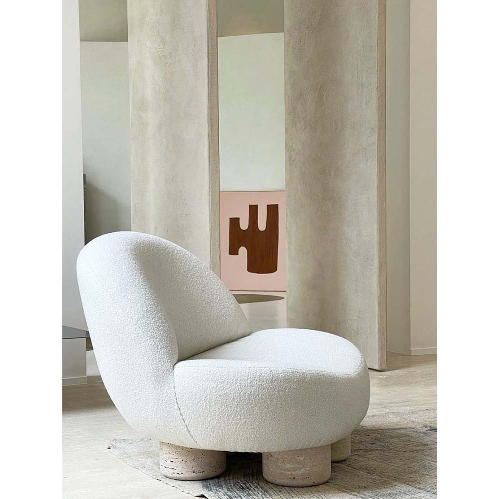 Hygge Armchair - Gold Boucle, Travertine Marble Feet - Image 5
