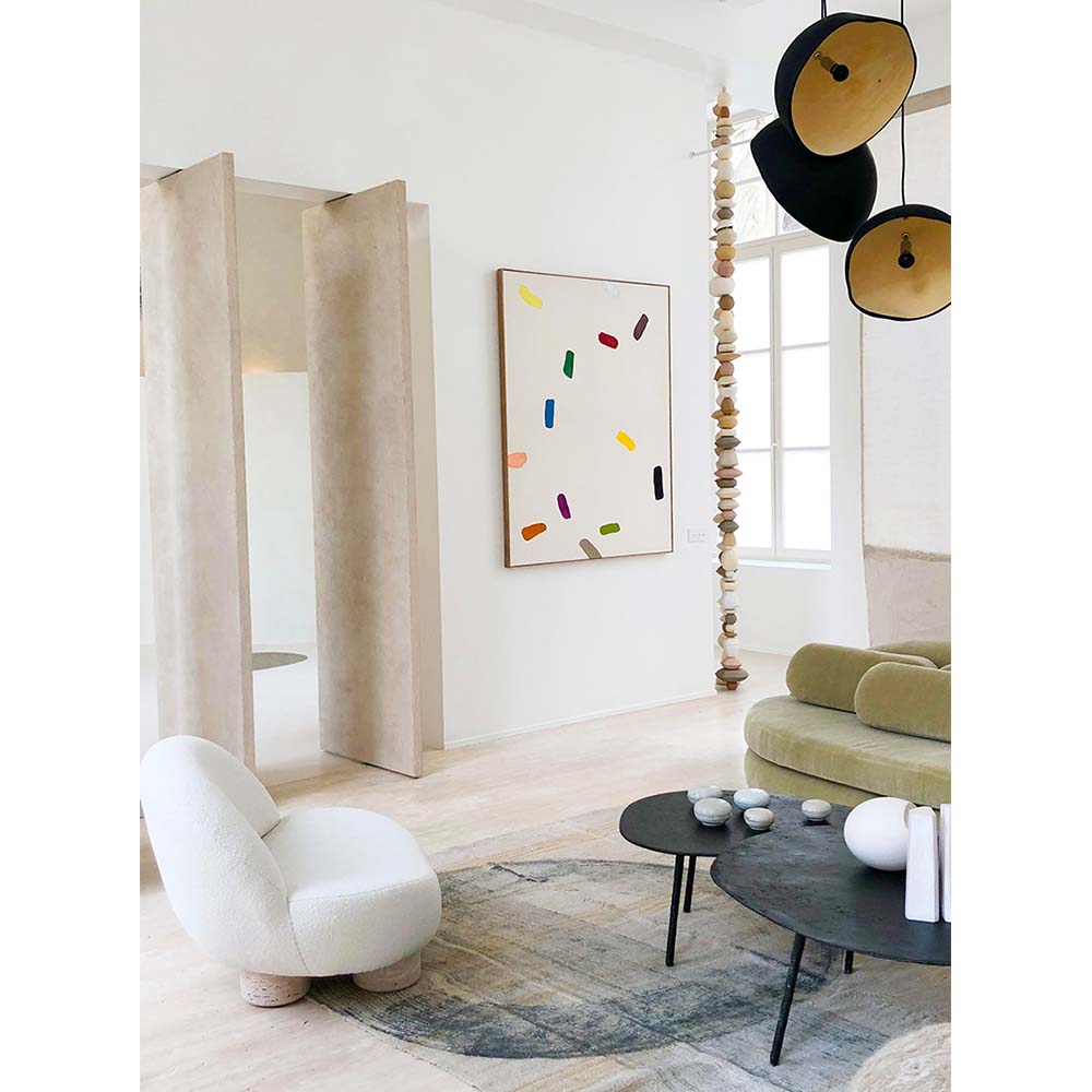 Hygge Armchair - Gold Boucle, Travertine Marble Feet - Image 7